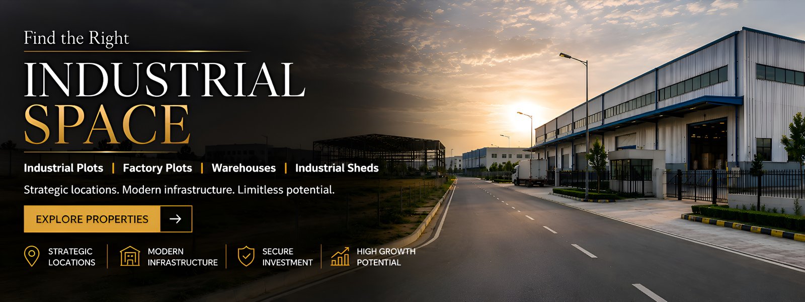 Industrial plots, factory spaces, warehouses, and industrial sheds available in Noida Sector 63–65, Sector 80–81, Ecotech, Surajpur, Dadri, Kappa-II, and YEIDA Sector 28–33 with Maxrow Properties.